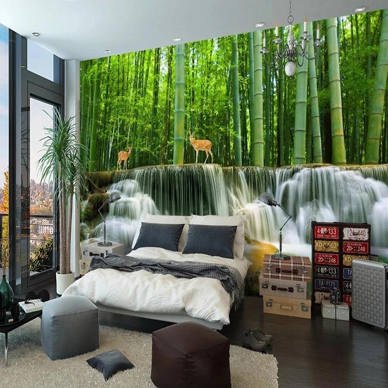 Bamboo Forest Wallpaper Waterfall 3d Scenery Wall Mural Living Room Tv Sofa Bedroom Study 3d Wall Paper