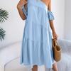 2026 Spring Summer Women's Off Shoulder Short Sleeved Ruffled Hem Long Skirt S-XL