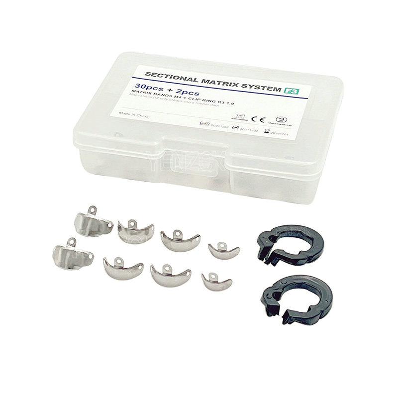 Dental Sectional Matrix System Sectional Contoured Metal Matrices Matrix Bands 30pcs with 2Pcs Resin Clamping Ring Dentist