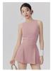 Women's Sportswear Set: Padded Bust Yoga Vest & Loose Casual Anti-exposure Skirt Shorts with Pleated Waistband and Belt