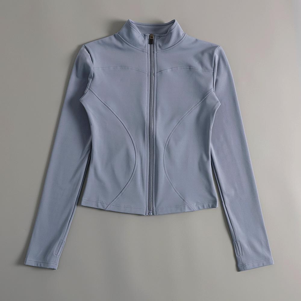 

Женская фитнес-куртка — на молнии, воротник-стойка, бархат, длинный рукав, облегающий крой для занятий йогой и бегом осенью/зимой M