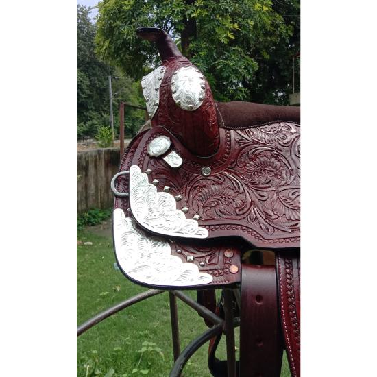 Silla de Montar Western de Cuero Premium para Exhibición, Silla de Caballo para Barrel Racing y Arreos.