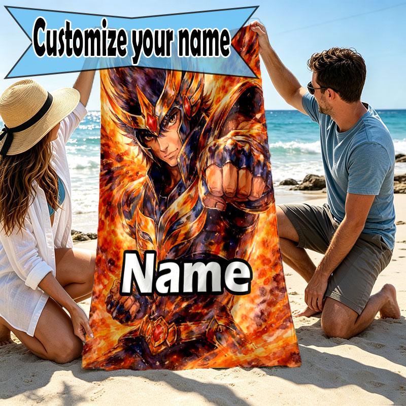 Custom Name Personalized Saint Seiya Print Beach Towel, for Trip Camping Beach Party Home Decor, Birthday Gift for Family & Friends
