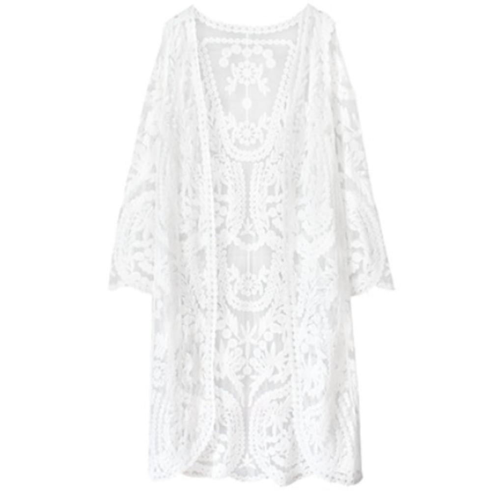 Lamerry Beachwear Bikini Lace Rash White Swimsuit, Cardigan, Cover, Sheer, See-Through Top, Figure-Concealing, Pareo, Guard, Women's,
