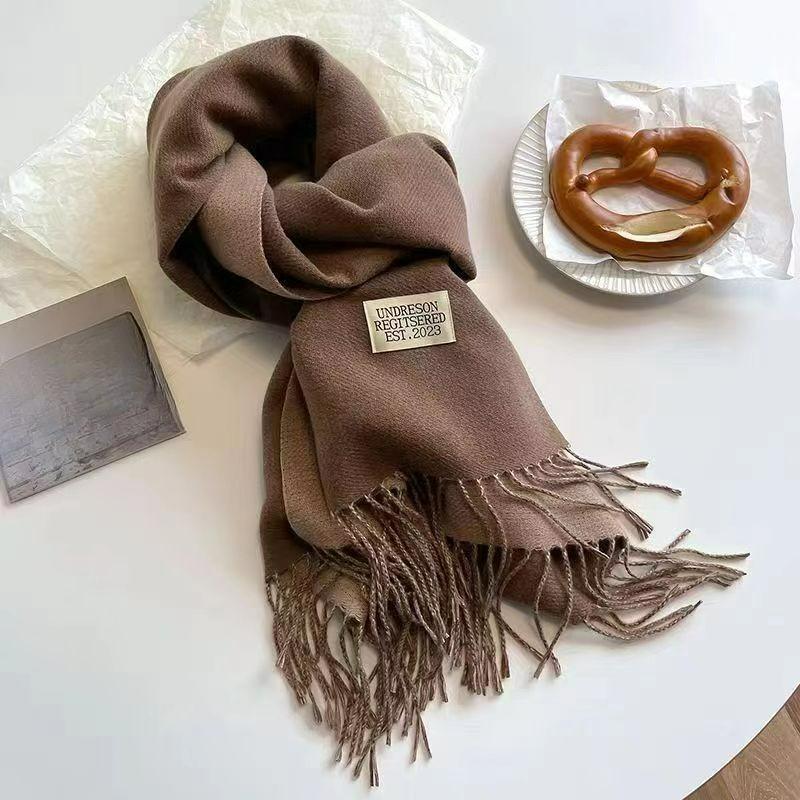 Autumn and Winter Korean Version of The Solid Color Imitation Cashmere Double-sided Tassel Scarf Female Thickened Student Dual-use Shawl Trend