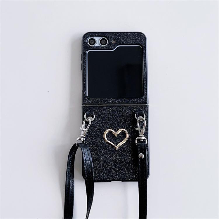 Applicable to Samsung ZFlip5 folding screen mobile phone case luxury wind flash powder love messenger lanyard anti-drop protective cover
