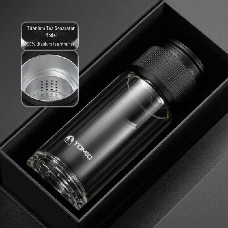 TOMIC Double-Layer Glass Office Mug with Tea Infuser