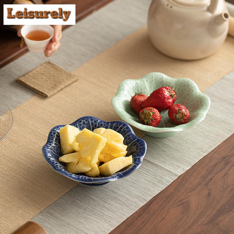 Lotus Leaf Fruit Dishes Retro Pastry Plate Fruit Plate Trinket Dish Household Serving Tray Tea Ceremony Supplies Ornaments Craft