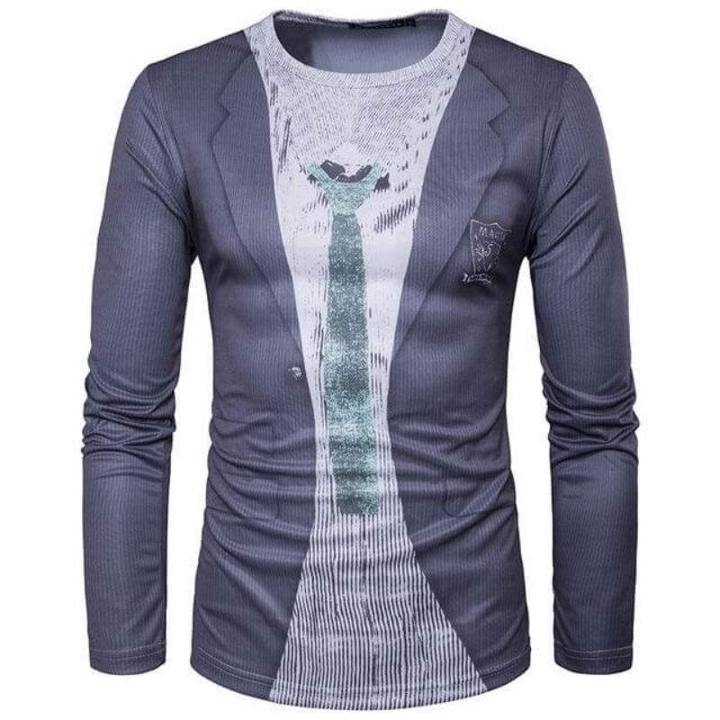 Round Neck Funny Suit Pattern 3D Printed Casual Short Sleeved Men's T-shirts - Soft Medium Stretch Fabric Spring and Autumn Relaxed Fit Clothing