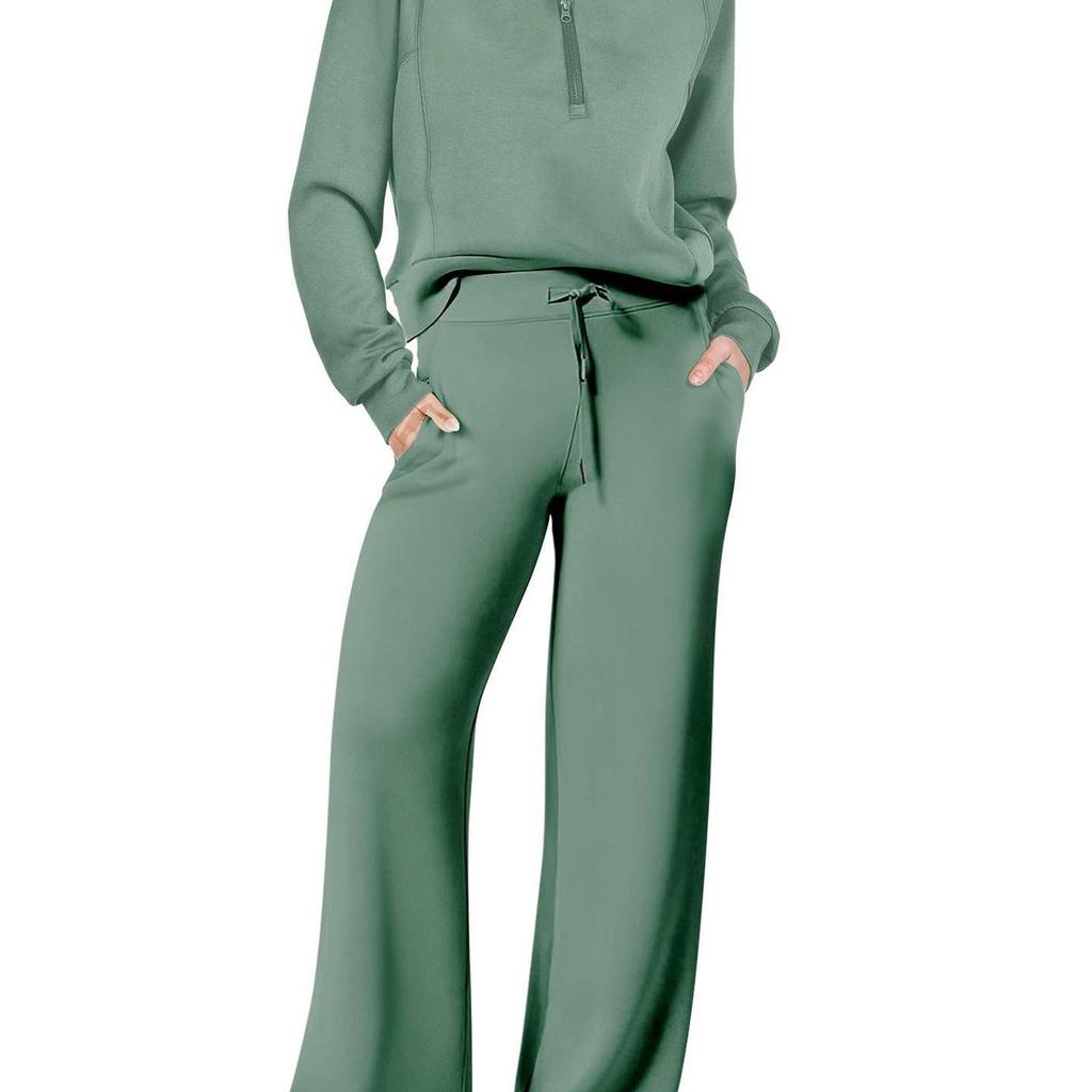 Autumn/Winter Casual Sports Set: Zipper Sweatshirt & Wide Leg Pants