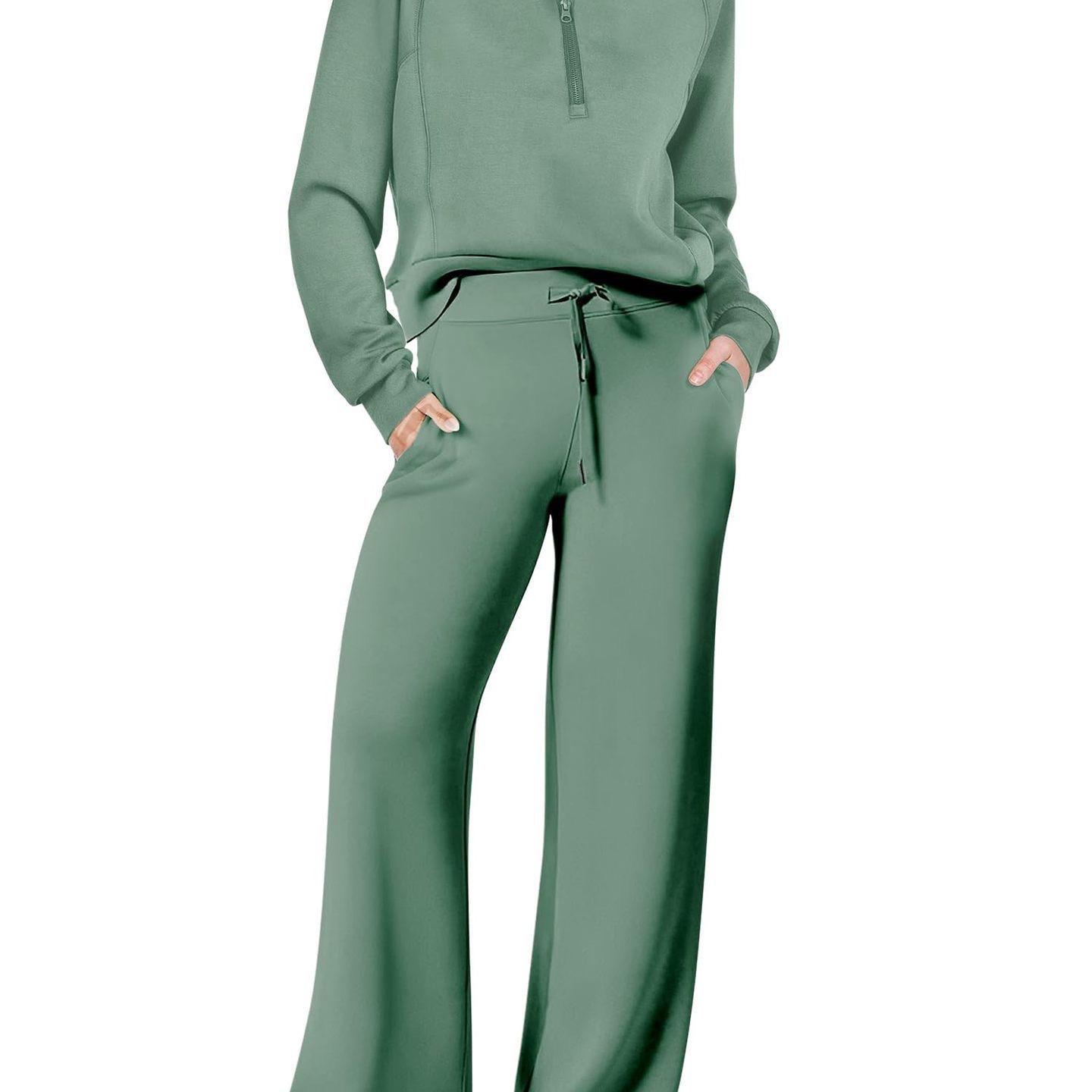 

Autumn/Winter Casual Sports Set: Zipper Sweatshirt & Wide Leg Pants L