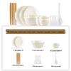Japanese-Style Milk White Dishware Set: Creative Double-Handle Soup Bowl, Rice Bowl, Plate, and Vegetable Plate.