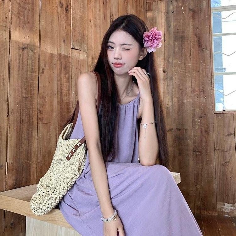 Seaside Vacation Pink Sleeveless Suspender Dress Loose Lazy Wind 2026 Summer New Sweet and Spicy Skirt Women