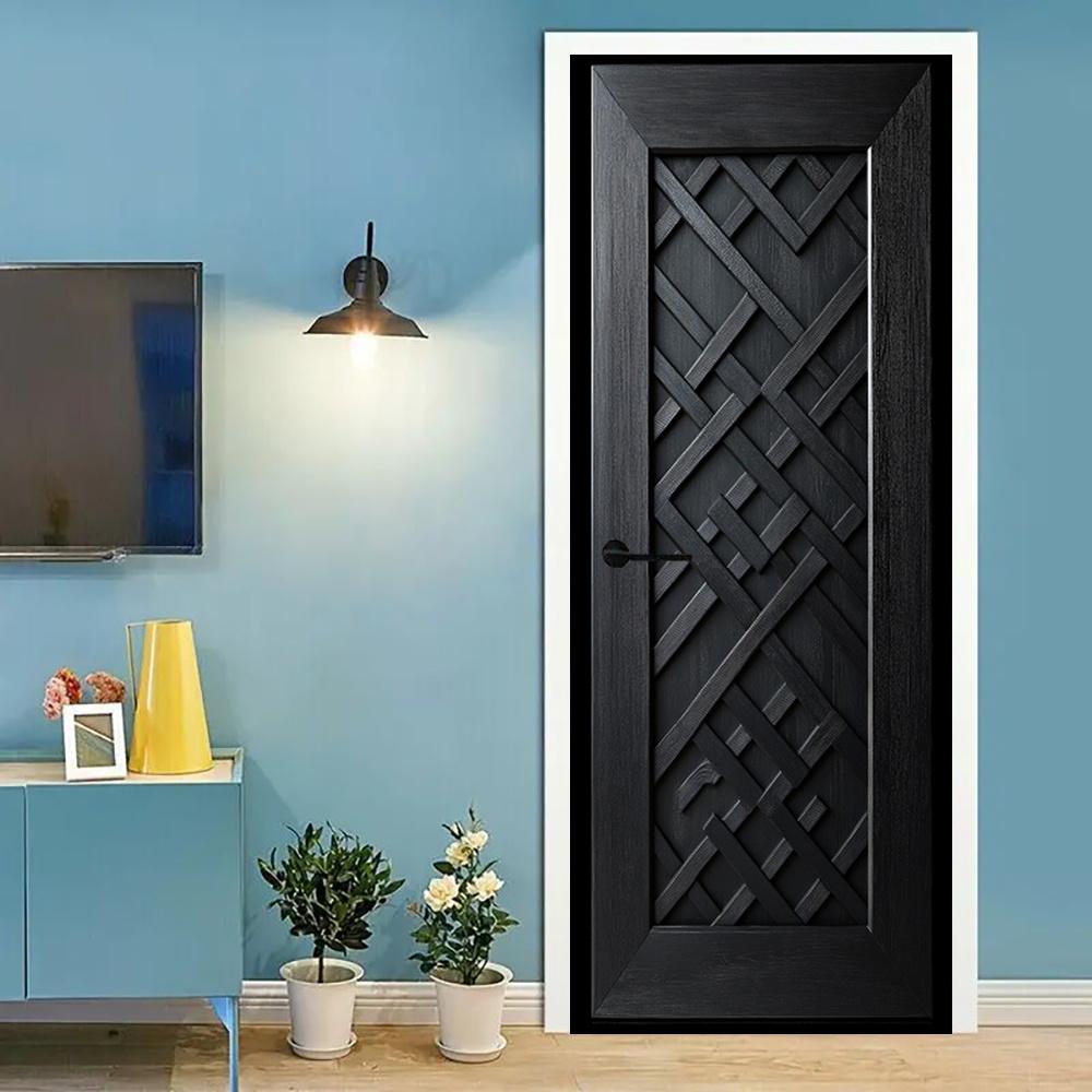 3D Door Decoration Stickers Modern Black Geometric  Simple Abstract Lines Flowers Wallpaper For Living Room Home Decor Bedroom Art Decals