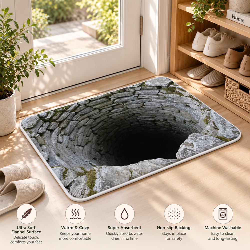 Stone Cave Deep Void View Floor Mat Flannel Rug Soft Non Slip Washable Door Mat For Bathroom Bedroom Kitchen Home Decor