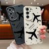 For Samsung S25 S24 FE S23 Ultra S22 A56 A36 A16 A15 A55 Phone Case Airplane Pattern Soft Slim Shockproof Matte TPU Leather Texture Back Cover