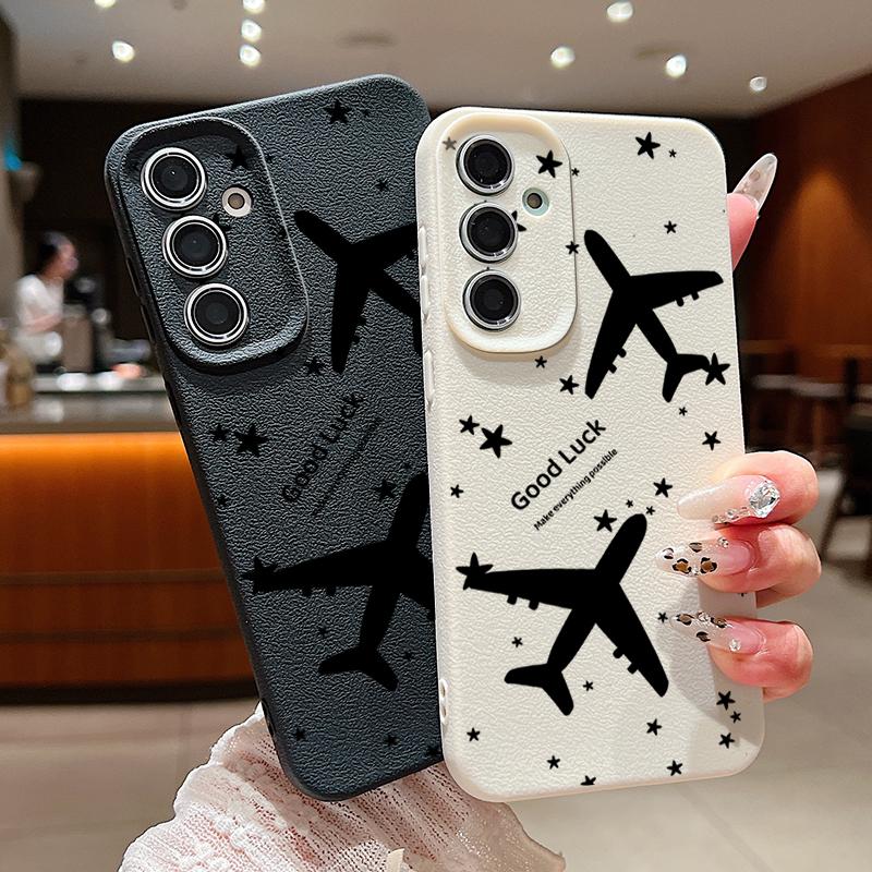 For Samsung S25 S24 FE S23 Ultra S22 A56 A36 A16 A15 A55 Phone Case Airplane Pattern Soft Slim Shockproof Matte TPU Leather Texture Back Cover