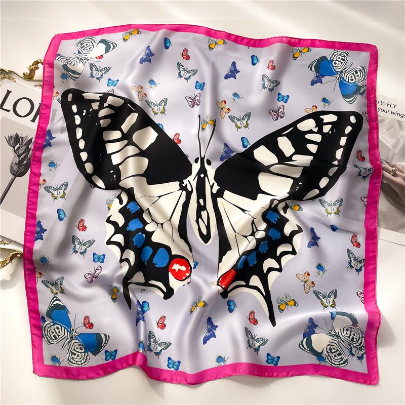 Silk Scarf Women'S Scarf Shawl 70Cm Korean Small Square Scarf Satin Surface Print Sun-Proof Headscarf