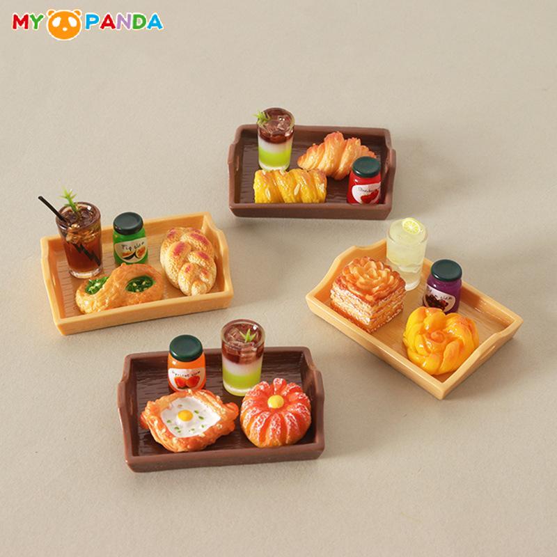 5 Pezzi Casa delle Bambole Simulazione Mini Pane Dim Sum Bevanda con Tavola Decorazione Tè Pomeridiano Progettato Per Bambini Gioco di Finzione Giocattoli