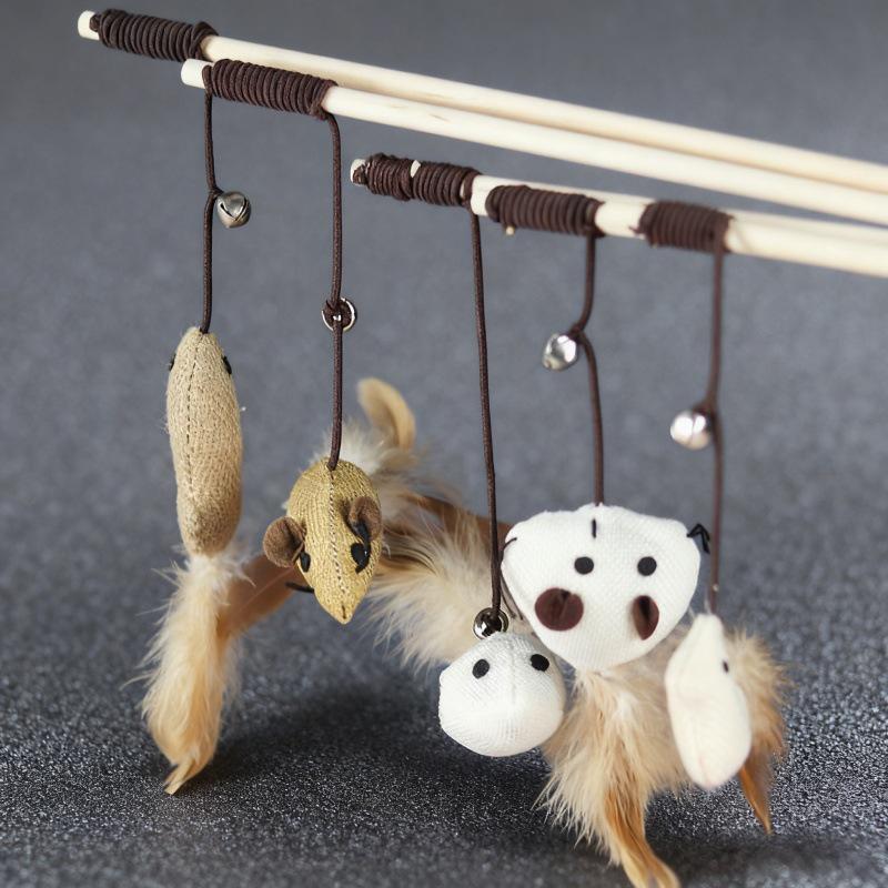Cat Teasing Wand with Burlap, Feather, and Bell - Self-Entertainment Toy for Boredom Relief