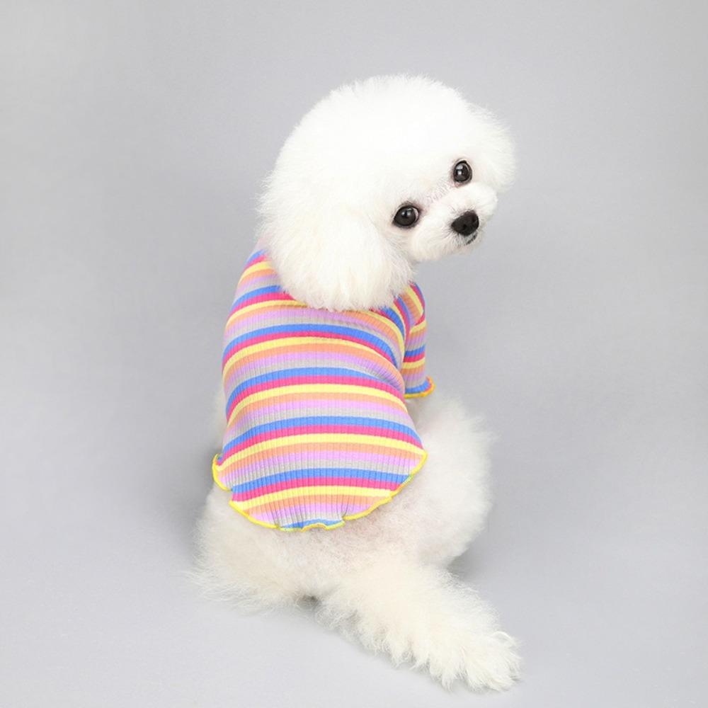 Striped Design Pet Long Sleeve Shirt Rainbow Two Legged Puppy Vest Autumn Winter Season