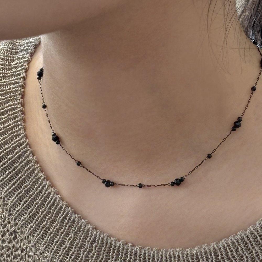 [Worn by Enmix Jiwoo] Prn271 Black Twin Ball Chain Necklace