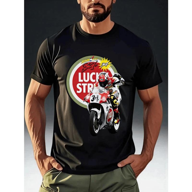 Herren Lucky Strike Grafik-T-Shirt - Retro-Rennstil, Weich und Atmungsaktiv, Lebendiges Druckdesign, Rundhalsausschnitt, Kurzarm Sommerhemd