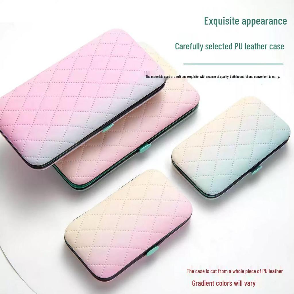 Gradient Color 18-Piece Stainless Steel Nail Clipper and Pedicure Set with Eyebrow Trimming Scissors