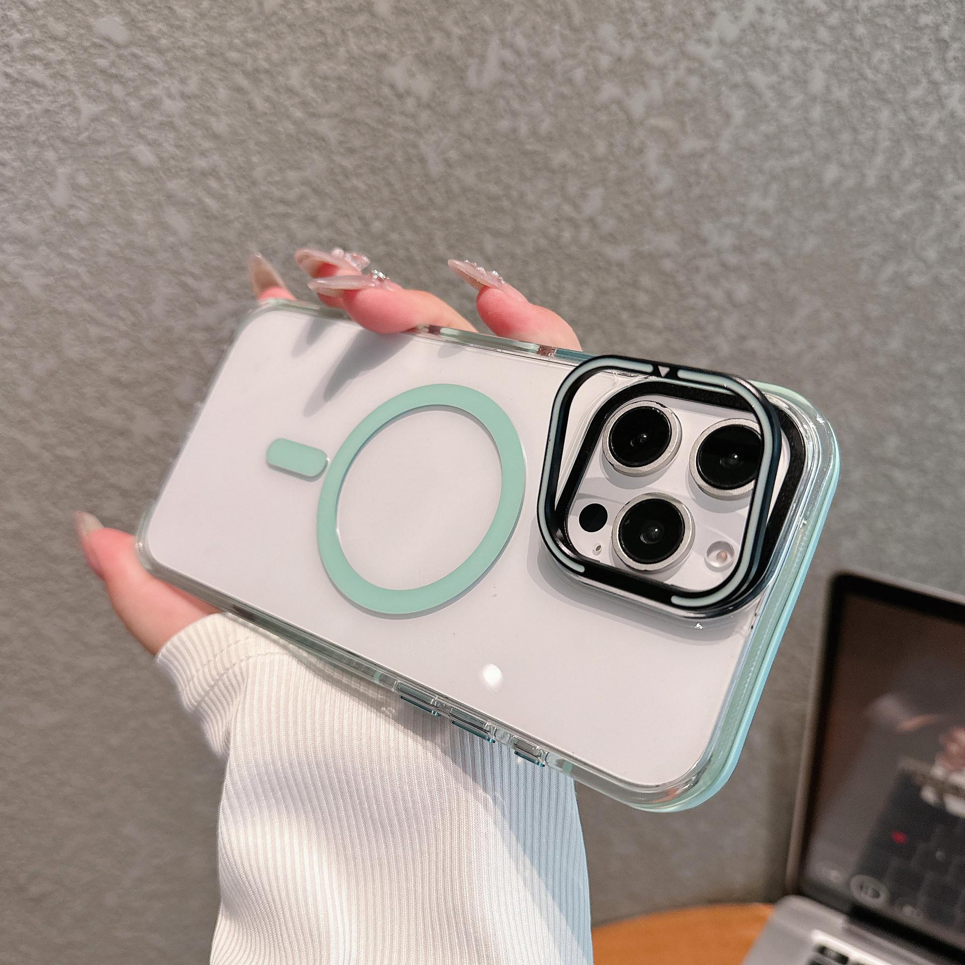 

Applicable To IPhone16 Magnetic Transparent Acrylic Mobile Phone Case Apple 15 ProMax Lens Bracket Protection Case iPhone12promax