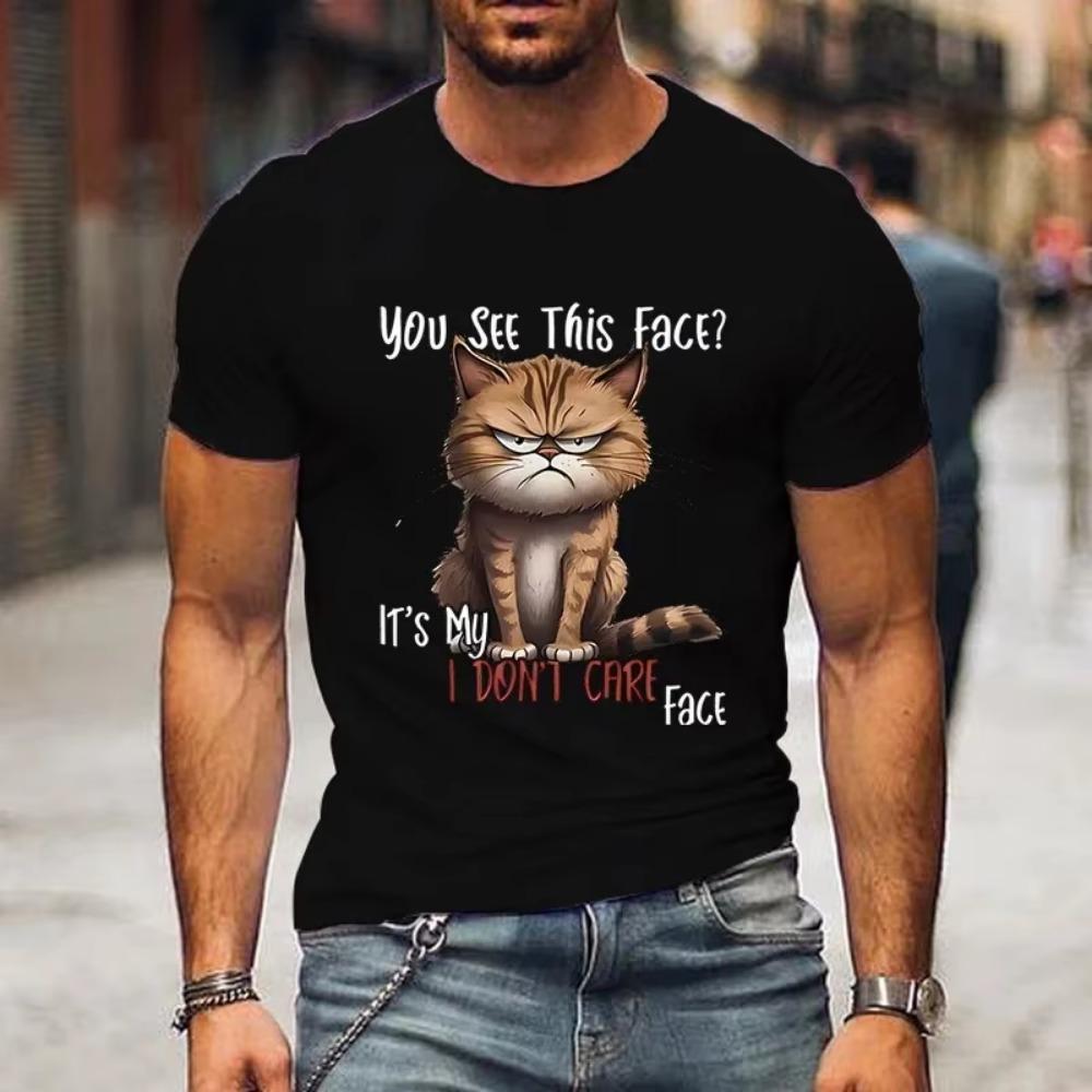 

Серьезный кот 3D-печать Новая мужская футболка Летняя с коротким рукавом Удобный топ Мужские футболки Уличная одежда Мешковатые Популярные Классические футболки XXXXXL чёрный