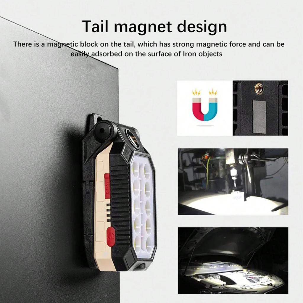 COB Work Light USB Rechargeable LED Flashlight Portable Magnetic Lantern Camping Light Type-C Power Bank Function Lamp