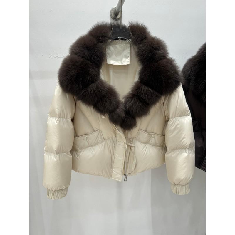 Womens Short Down Coat With Real Fox Fur Collar Warm Thickened Duck Jacket Loose Fit Winter Outerwear