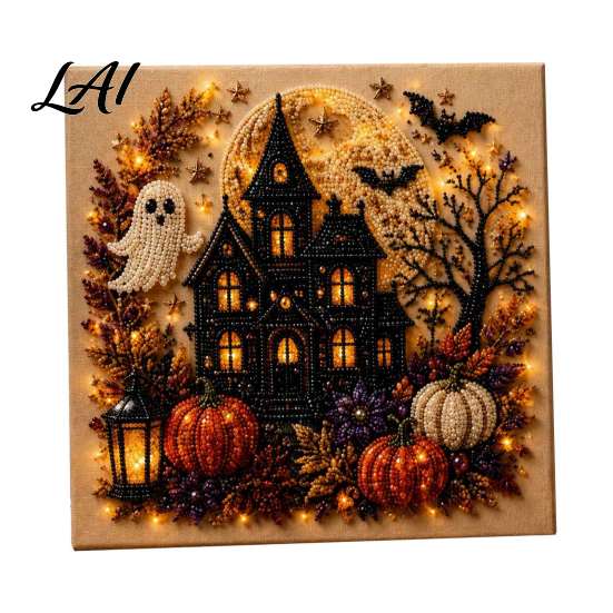 DIY Craft Projects for Adults Halloween Faux Pearl Art Kit Spooky Cute 3D Diamond Painting Easy Crafting Beginners Craft Witch Black Cat Pumpkin