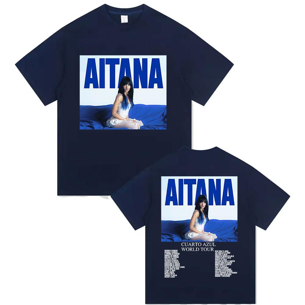 Sängerin Aitana Cuarto Azul Welttournee 2025 Grafik-T-Shirt für Unisex und Damen Retro Mode Sommerdruck 100% Reine Baumwolle T-Shirt