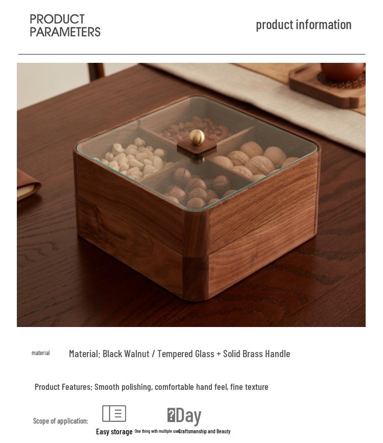 Solid Wood Compartmented Snack and Candy Box - Round Corner Wedding Decoration Gift