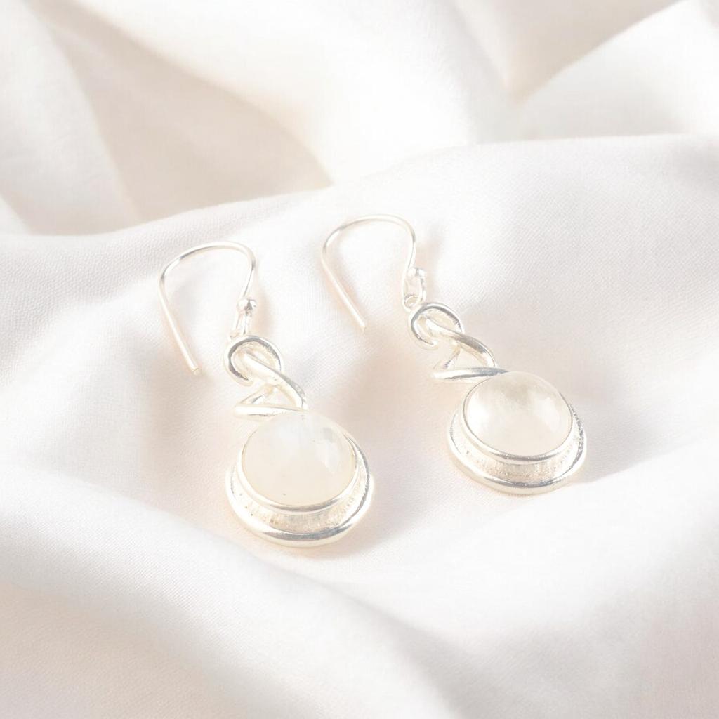 Natural Rainbow Moonstone Gemstone 925 Sterling Silver Earrings Gift For Her CE-14-28