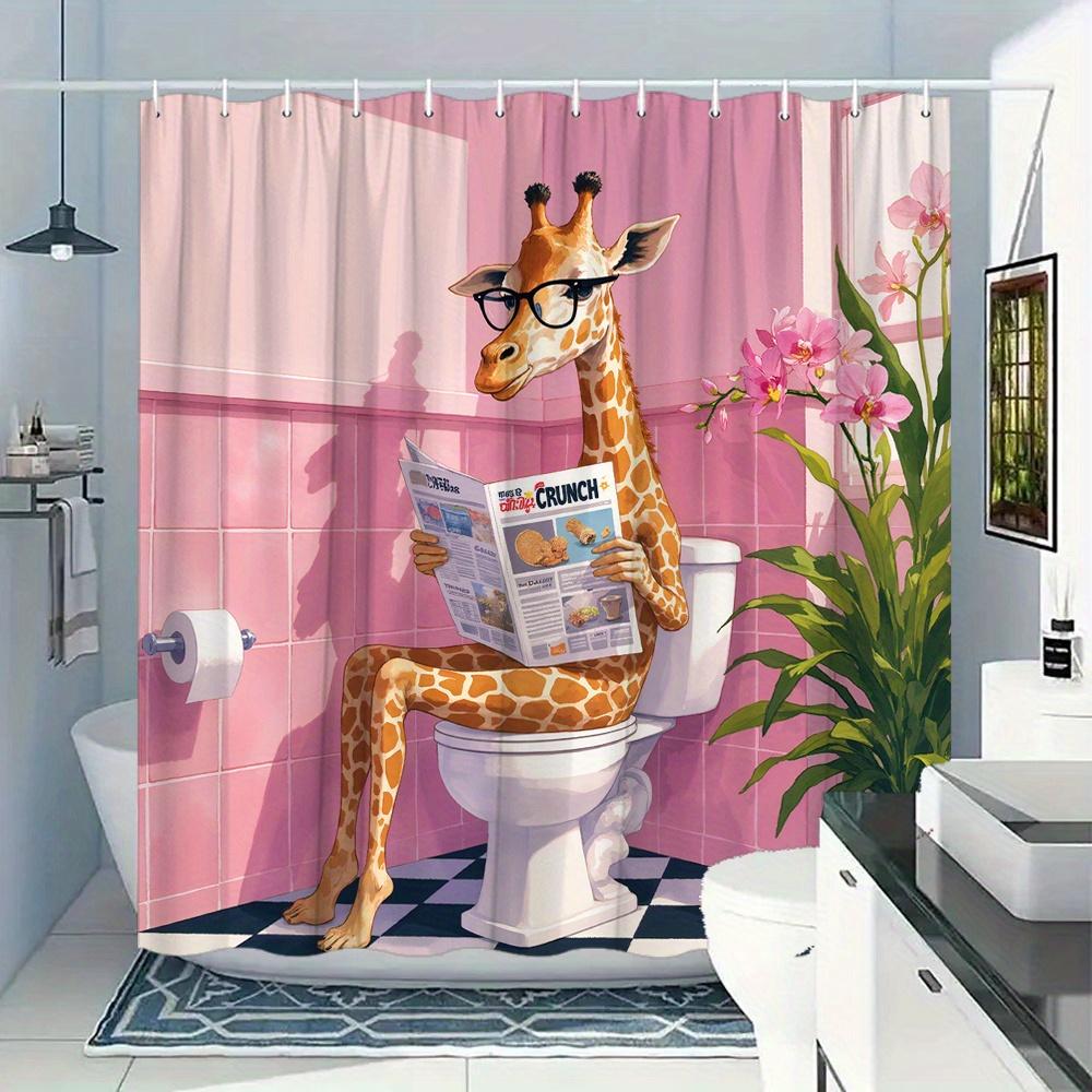 Pandara Jewelry Pink Funny Giraffe Bathroom Shower Curtain Background, Including 12 Hooks, 180X 180Cm Washable Bathroom Decoration