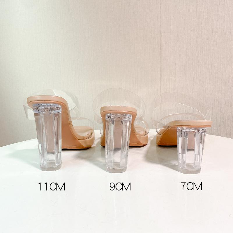 High-heeled slippers women's summer new one-word with PVC outer wear fashion crystal heel