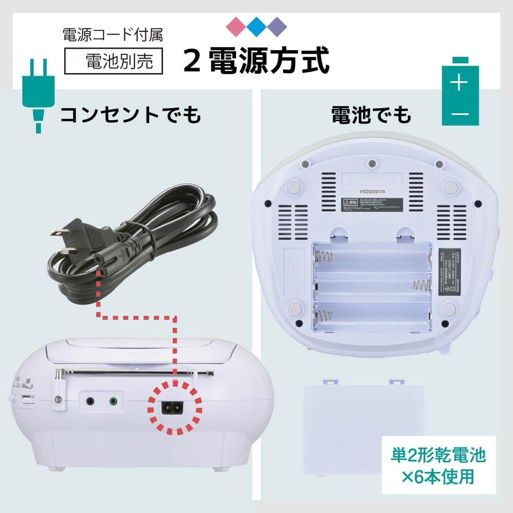 OHM Electric AudioComm CD Radio, Compact Stereo, Portable CD Player, Outlet, Battery-Operated, White, for English Conversation, Language Learning, EIK