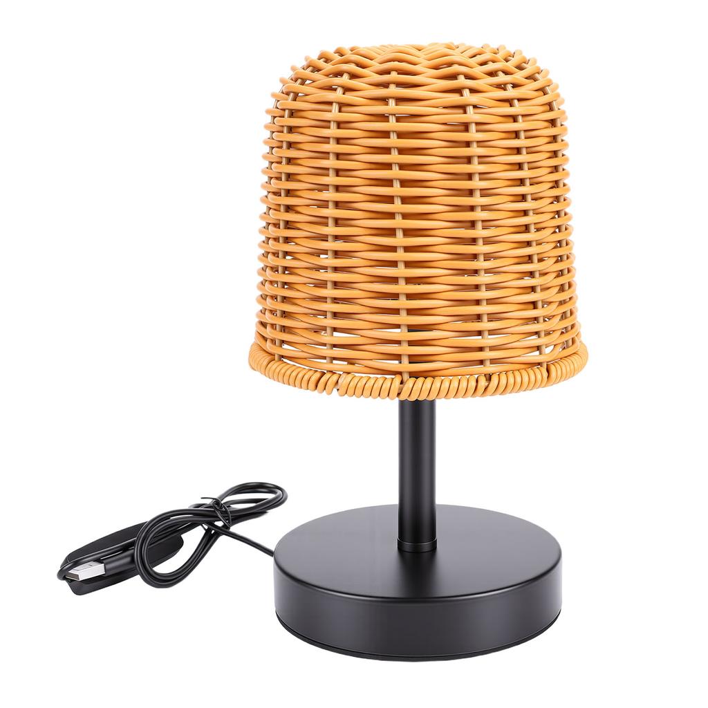 USB Night Light Retro Rattan Table Lamp for Living Room Bedroom Bedside Dimmable 3 Color Temperature