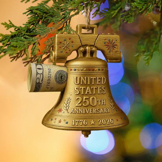 US 250th Anniversary Liberty Bell Money Holder Commemorative Bell Ornament Christmas Money Holder for Cash Patriotic Memorial Gifts for Collectors