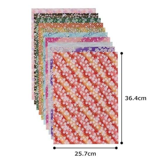 Washi Kawa Sumi Tokusen Hand-Dyed Cherry Blossom Pattern Chiyogami Yuzen B4 Size Approximately 25.736.4cm 10 Patterns Set B
