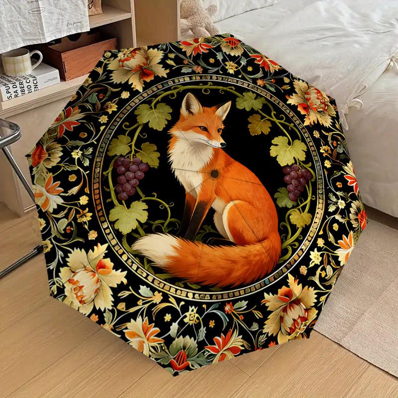 1 Stück Fuchs-Blumen-Regenschirm - 8 Speichen verstärkt, Automatisches Öffnen, Leicht & Langlebig, Süßes Modeaccessoire für Draußen - K1319