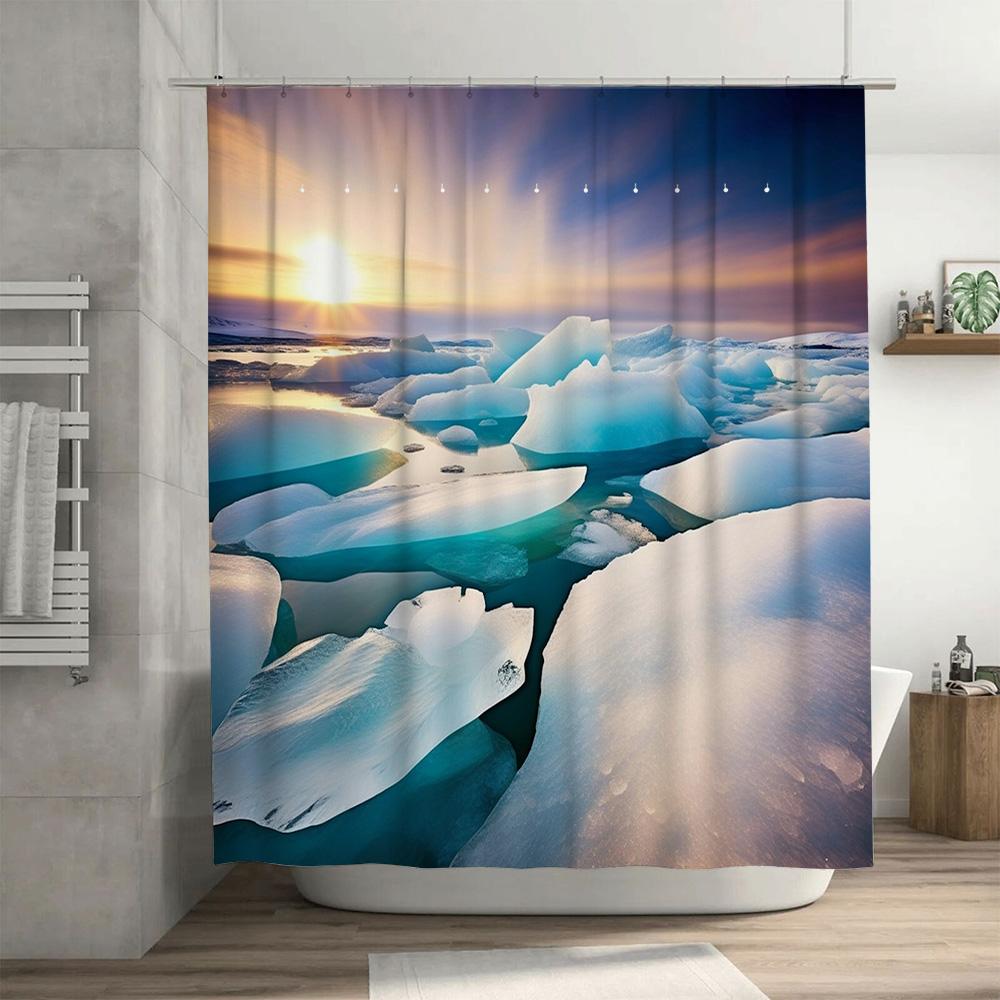 Iceberg Shower Curtain Waterproof Printed Customized for Bathroom Decor Home Decoration Blue Ocean Sun Rays