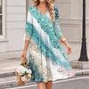Women's Fashionable Floral Print V-Neck Three-Quarter Sleeve Casual Summer Dress