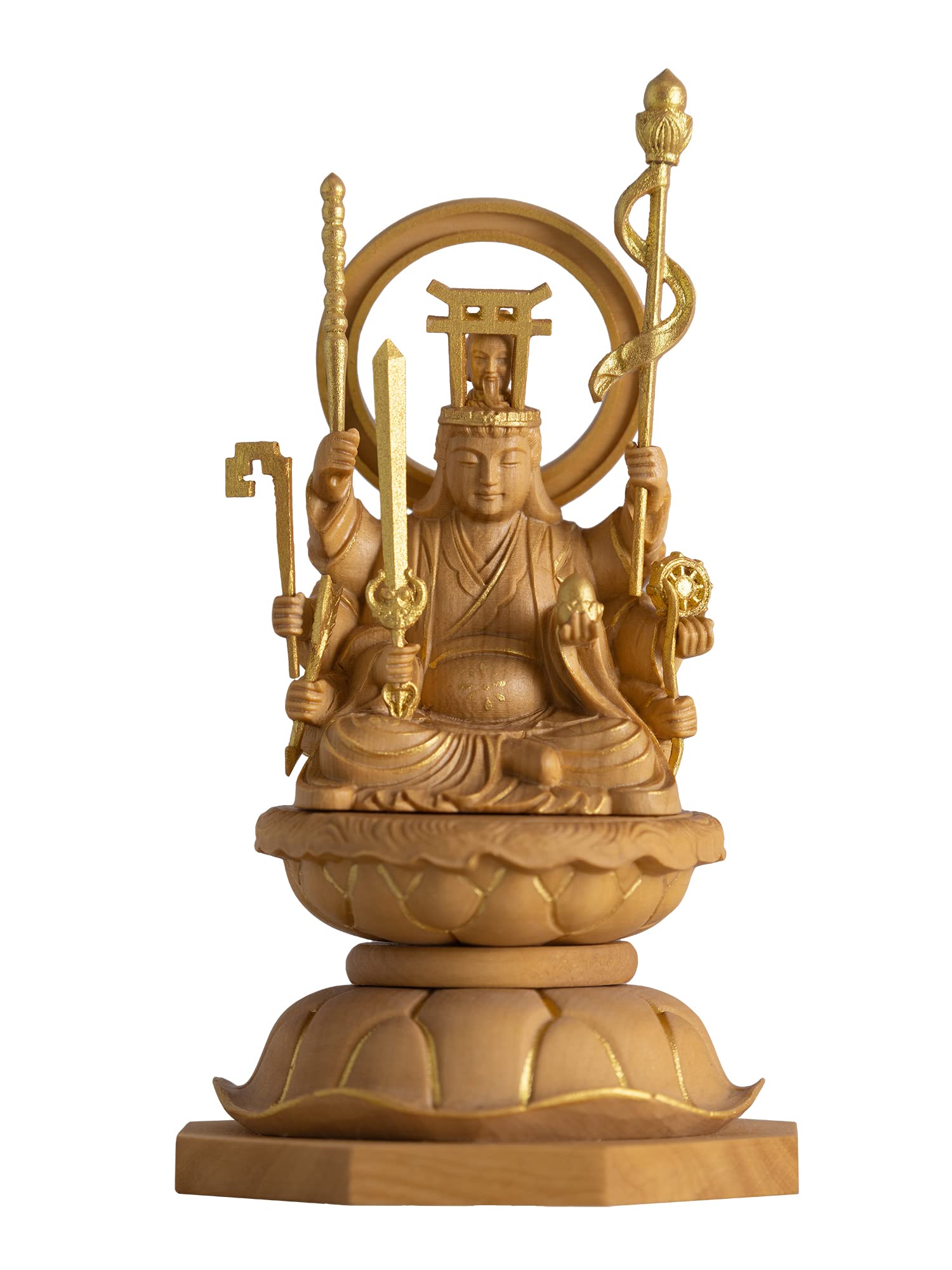 Miniature Buddha Uga Happi Benzaiten 11cm boxwood with gold paint Buddhist wood ornament Uga Happi (wood finish) - Benzaiten, Benzaiten, Ugajin,