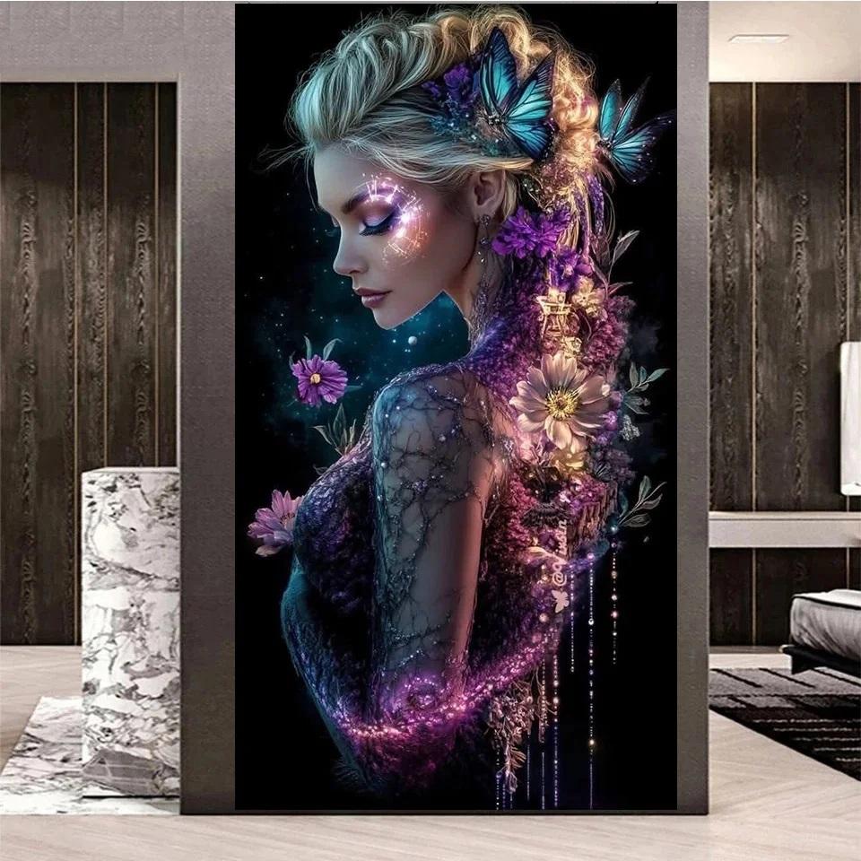 Flower Woman 5d Landscape Abstract Diy Diamond Painting Full Square Round Dark Princess Diamond Mosaic Jewelry Cross Stitch