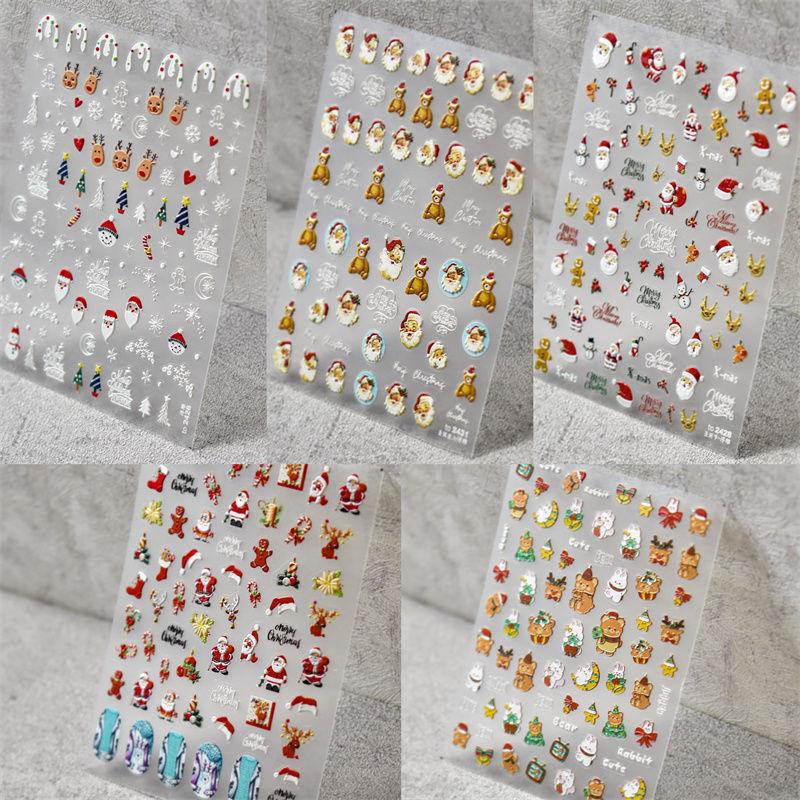2023 Christmas 5D Nail Stickers: Santa Claus, Gingerbread Man & Reindeer - Cute Japanese Style Adhesives