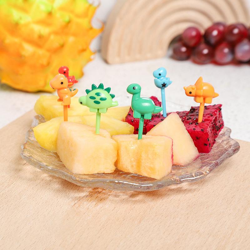 6Pcs Animal Farm Dinosaur Fruit Fork Mini Cute Cartoon Children Snack Cake Dessert Pick Toothpick Bento Lunches Party Decoration