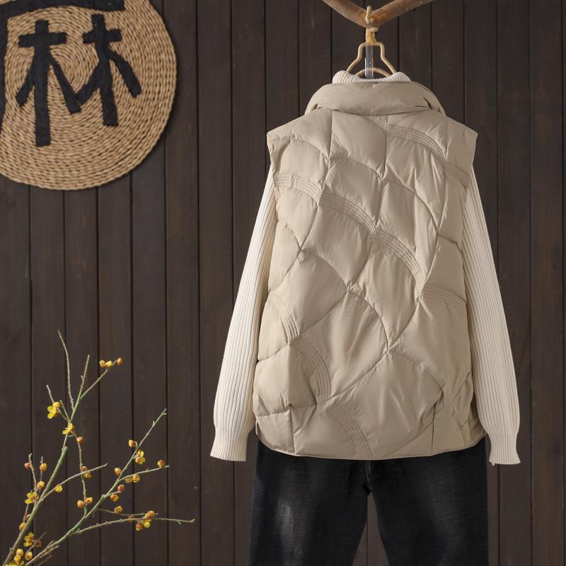 Autumn and Winter Auspicious Cloud White Duck Down Light and Warm Down Vest Women's Stand-up Collar Loose Sleeveless Short Coat